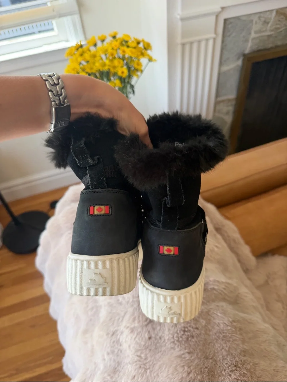 Pajar Black Faux-Fur Platform Lace-Up Winter Boots